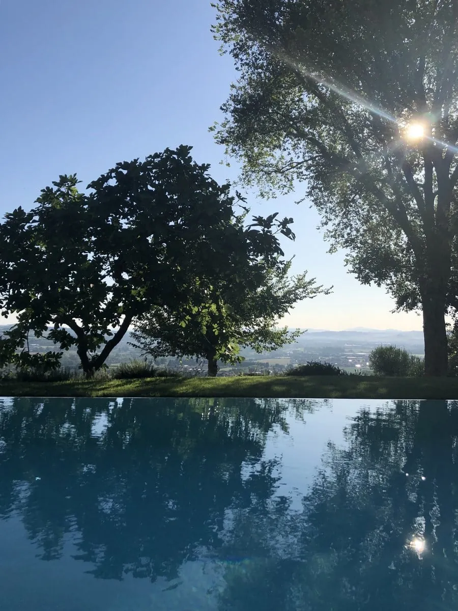 Blick vom Pool ins Esinatal